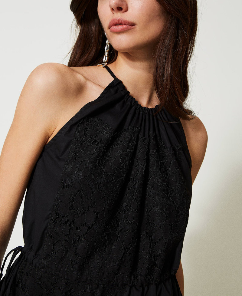 Top in popeline con pizzo macramè Nero Donna 231AT2022_00006_05