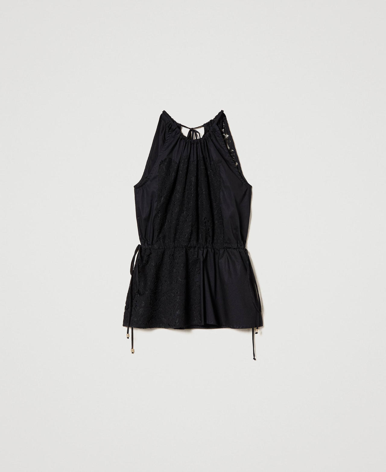 Poplin top with macramé lace Black Woman 231AT2022-0S