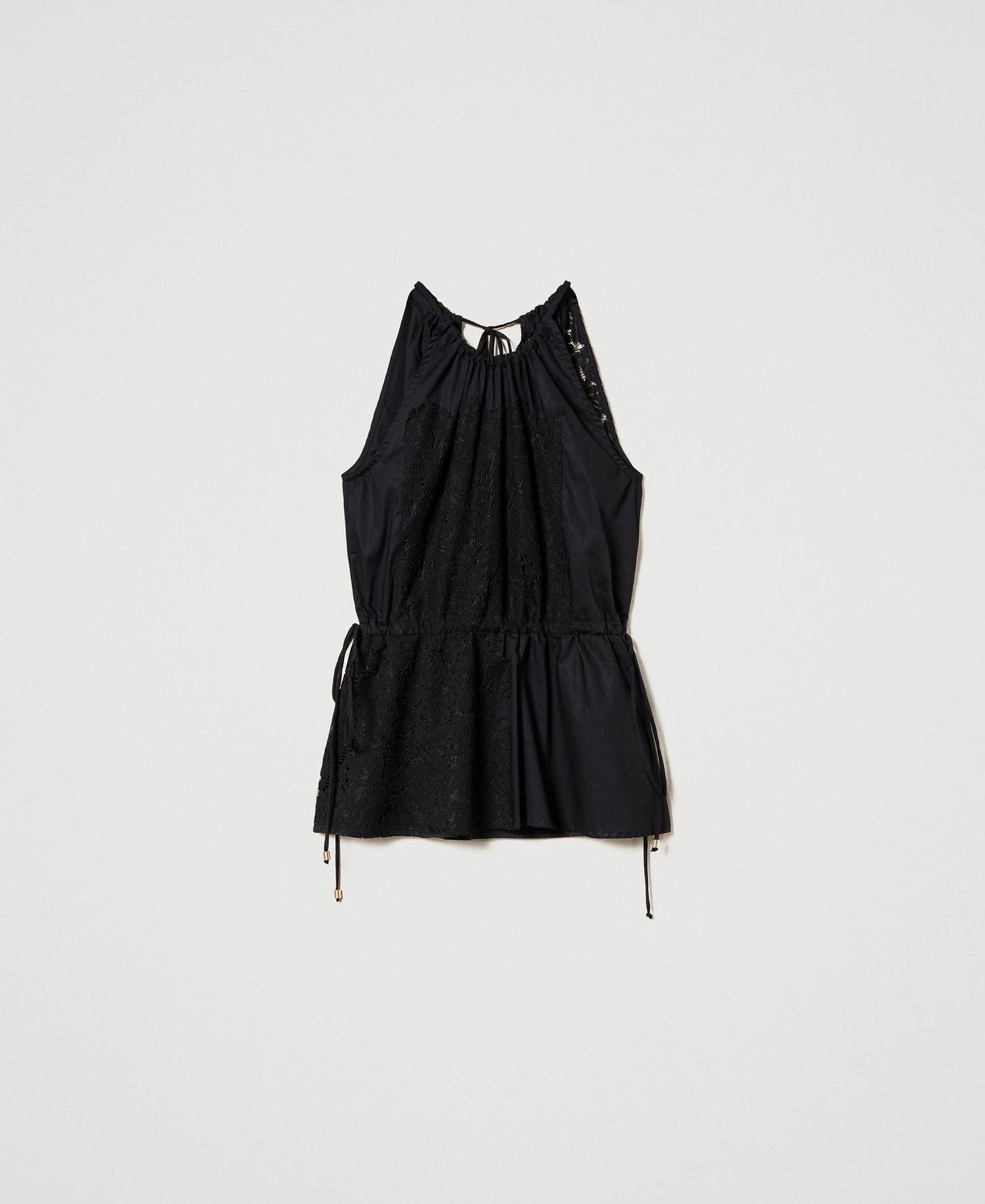 Top in popeline con pizzo macramè Nero Donna 231AT2022_00006_0S