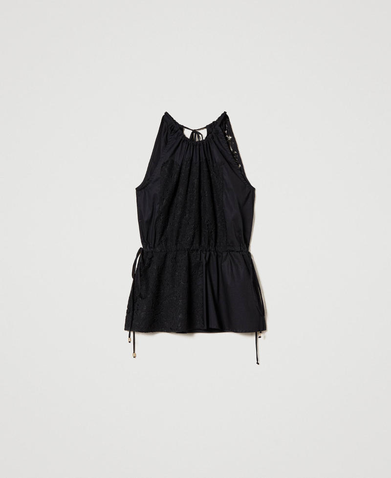 Top in popeline con pizzo macramè Nero Donna 231AT2022_00006_0S
