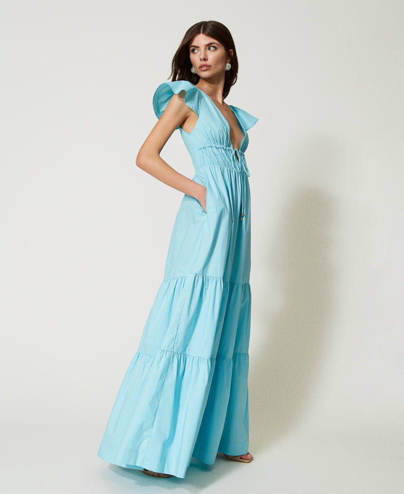 Abito lungo in popeline a balze Azzurro "Barbados Beach" Donna 231AT2023_10336_03