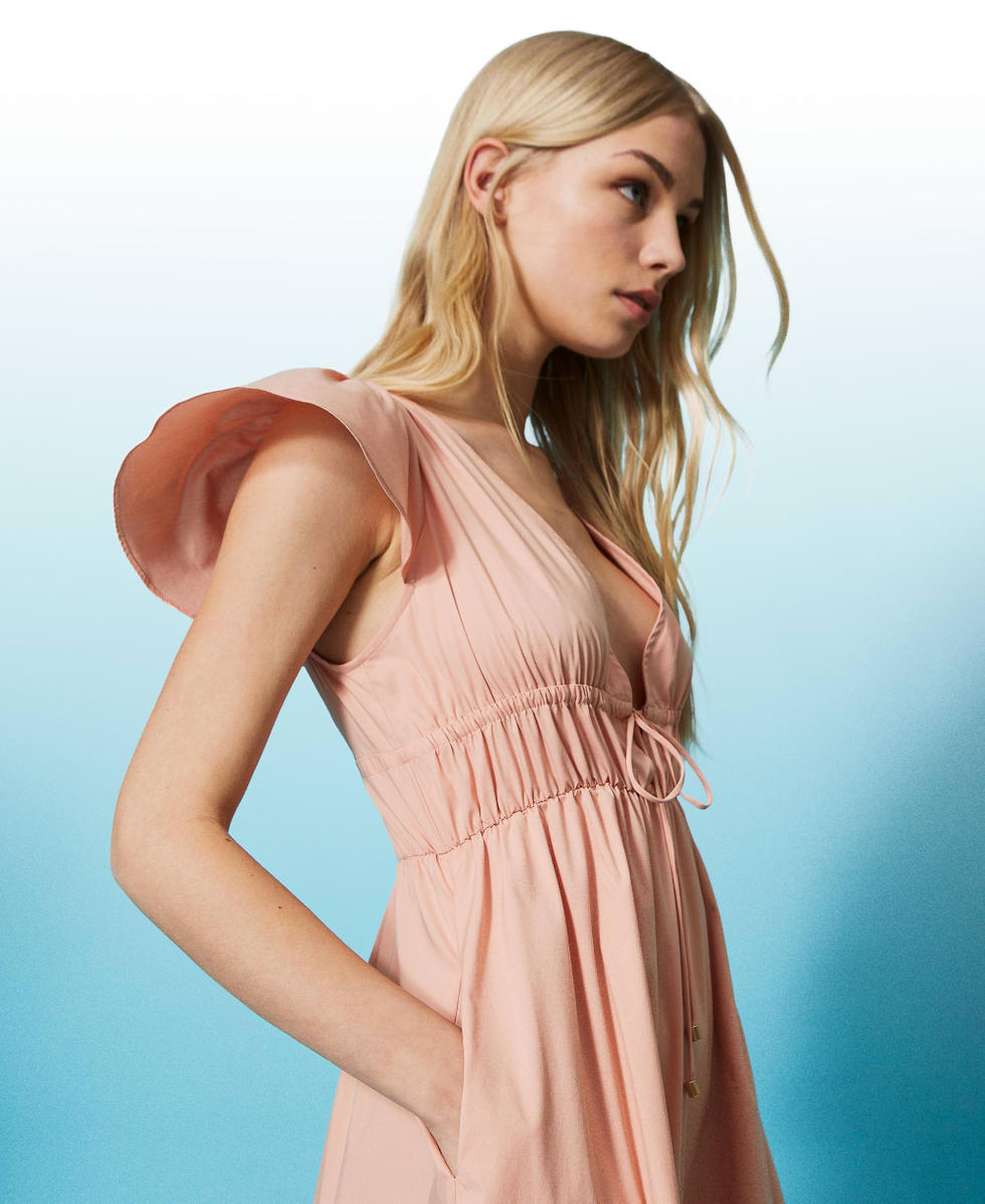 Poplin long poplin dress with flounces