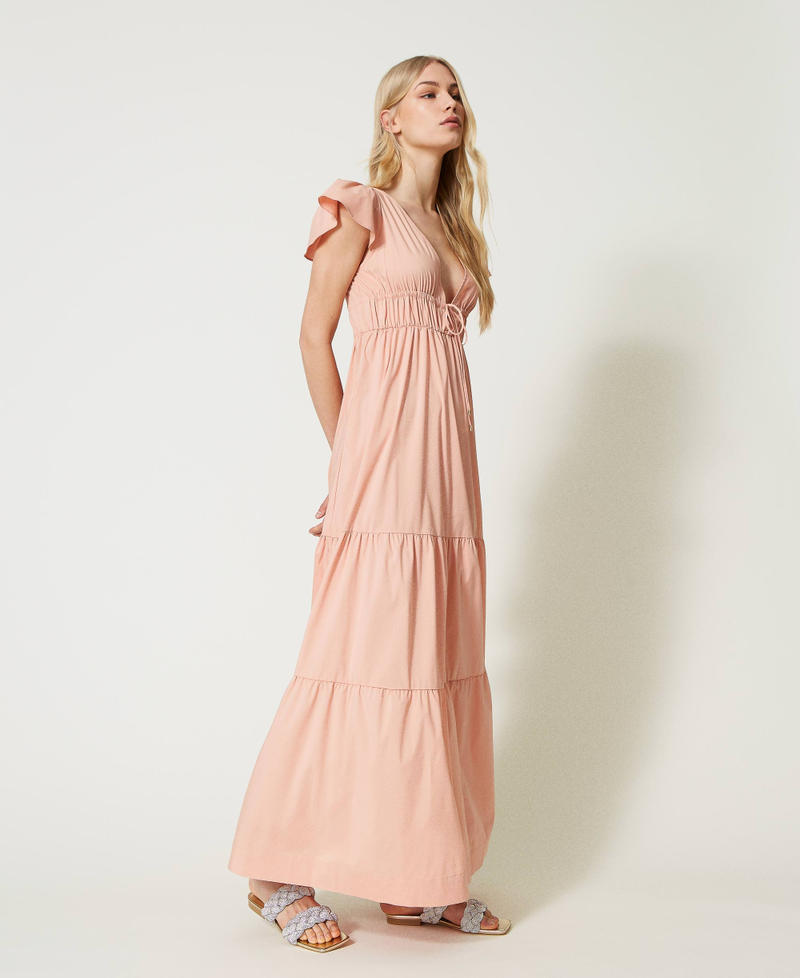 Длинное платье из поплина с оборками Розовое облако женщина 231AT2023-04