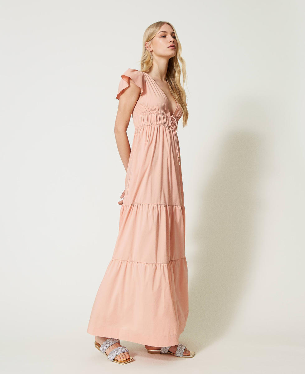 Poplin long poplin dress with flounces