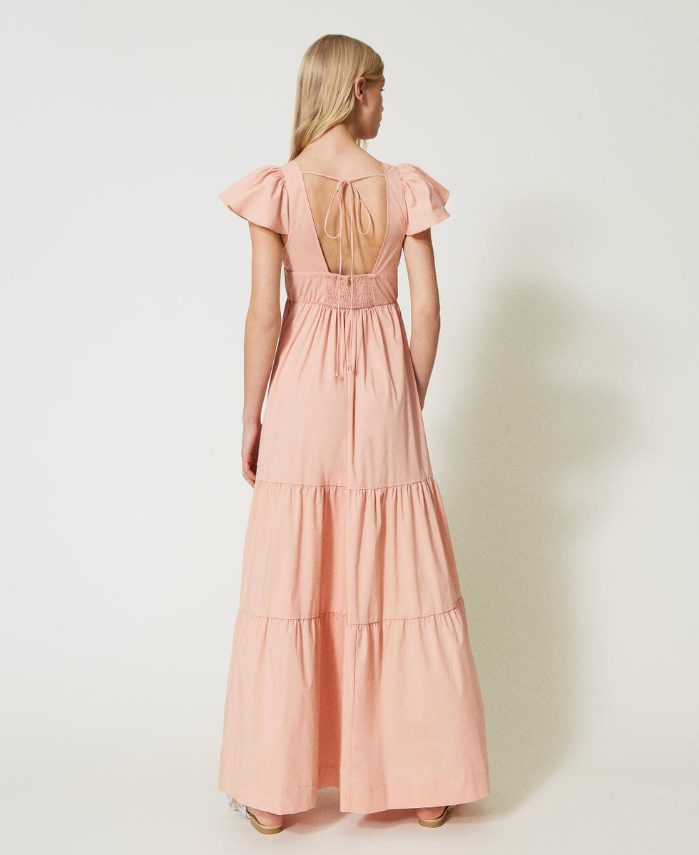 Poplin long poplin dress with flounces