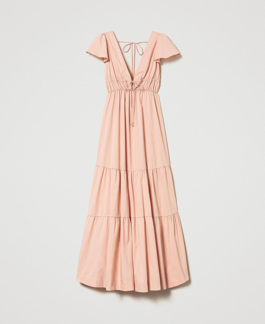 Длинное платье из поплина с оборками Розовое облако женщина 231AT2023-0S