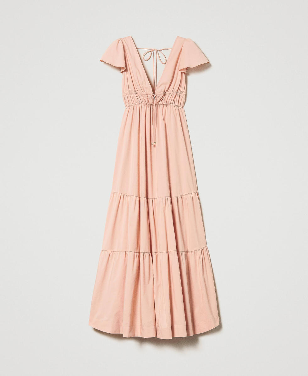Poplin long poplin dress with flounces