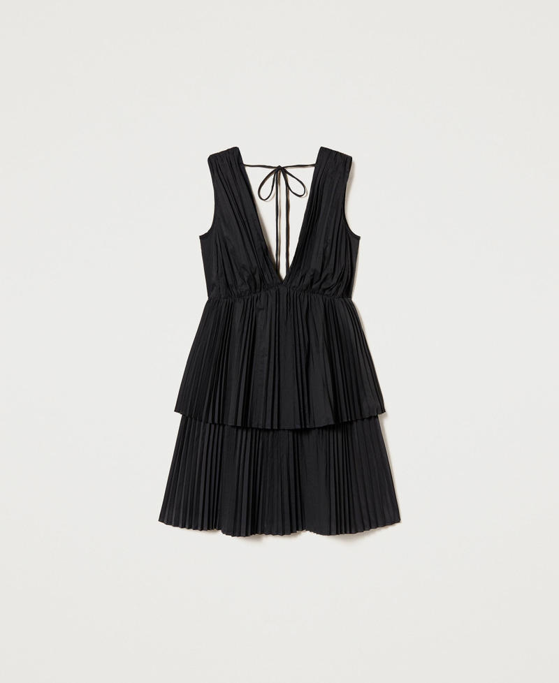Короткое платье из плиссированного поплина Черный женщина 231AT2024-0S