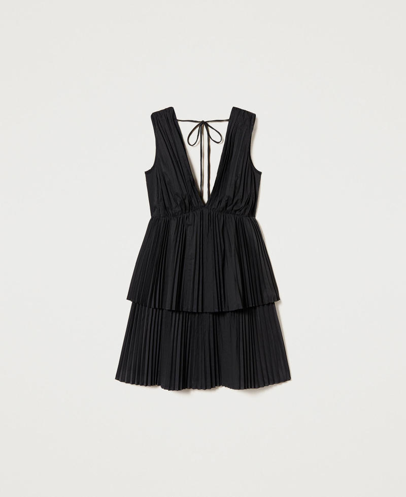Pleated poplin short dress