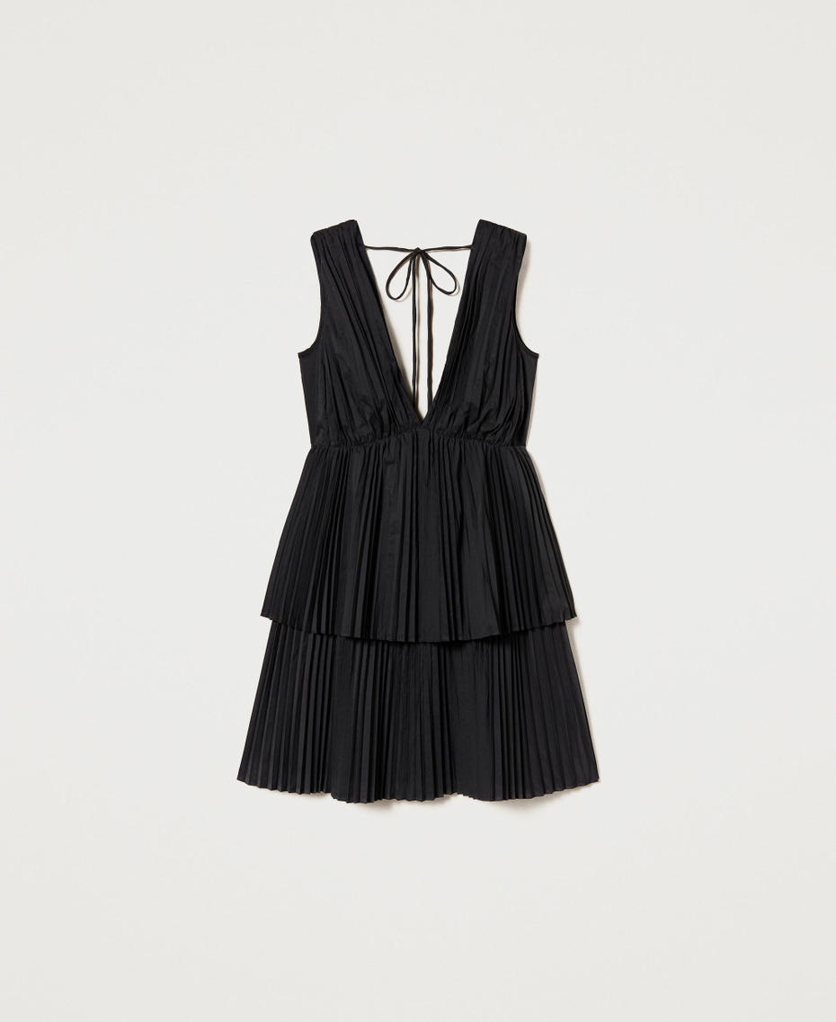 Pleated poplin short dress