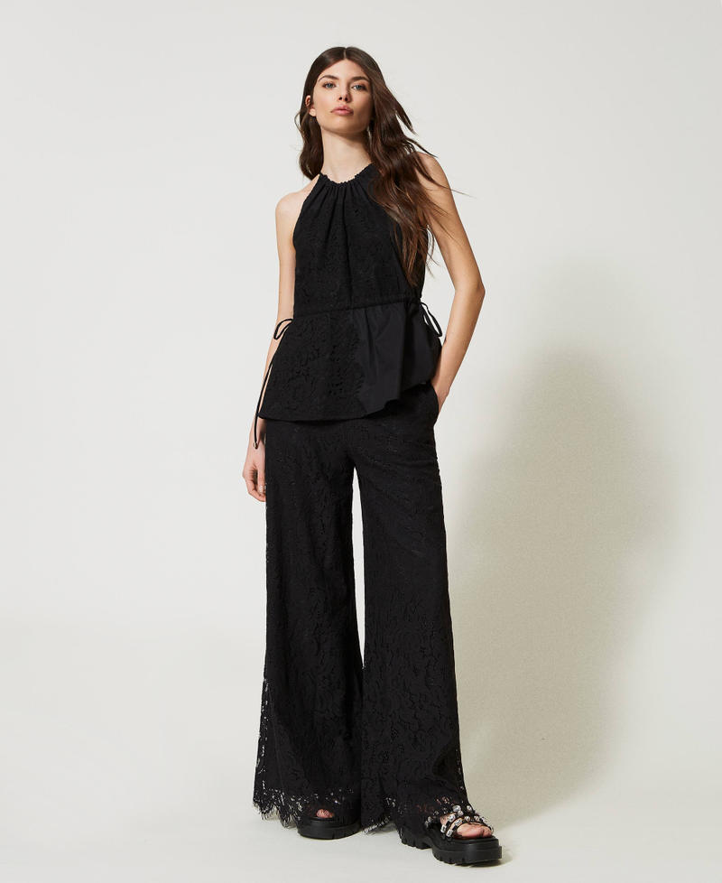 Macramé lace palazzo trousers