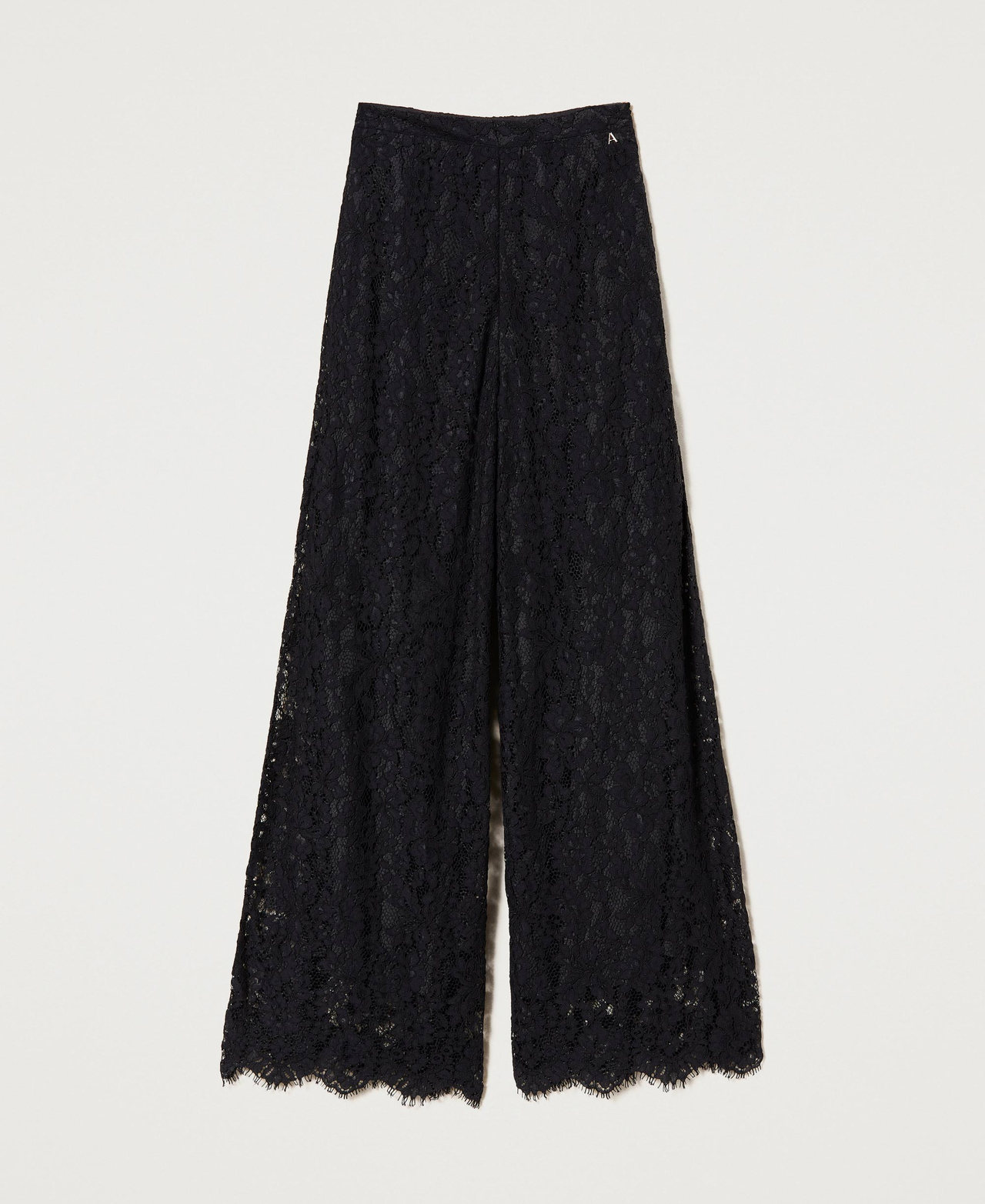 Pantaloni a palazzo in pizzo macram Donna Nero TWINSET Milano