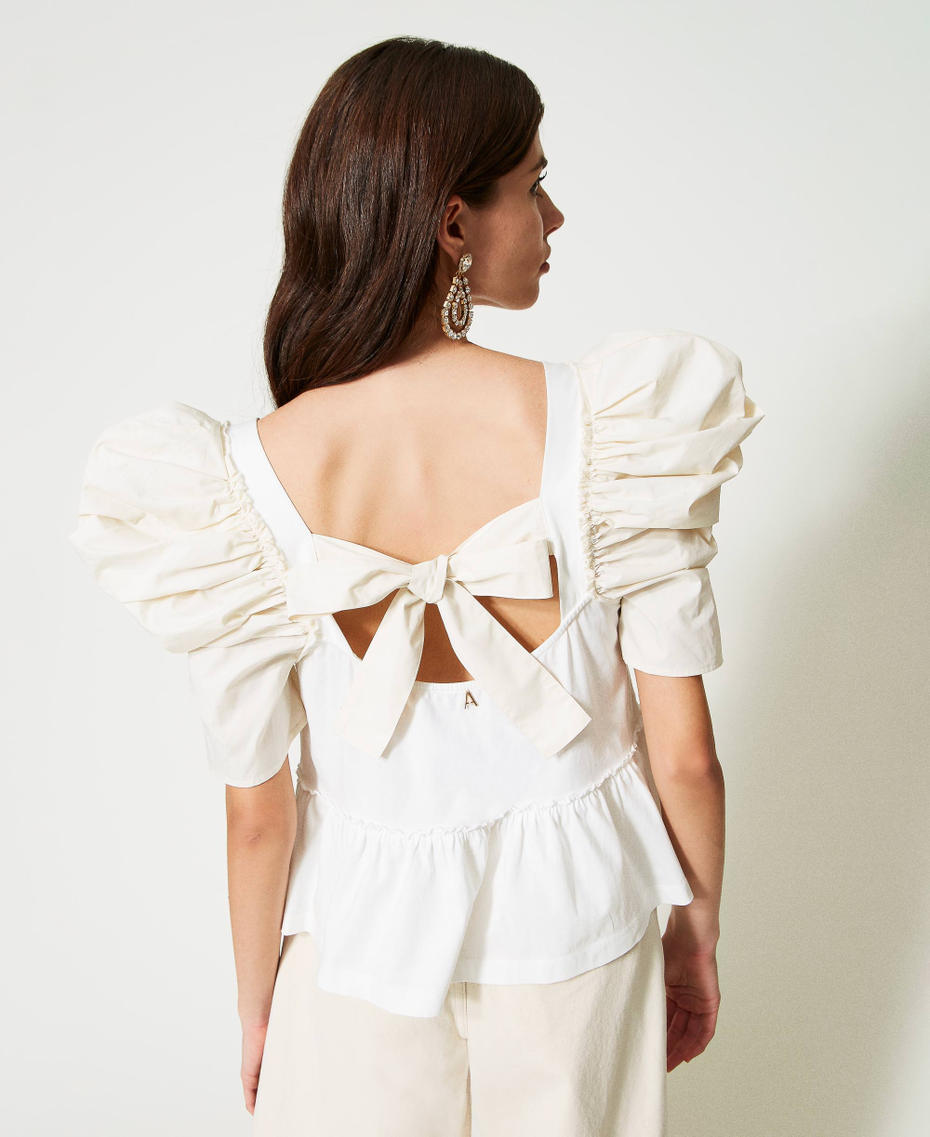 Organic poplin blouse Two-tone Bright White / Chantilly Woman 231AT2044-03