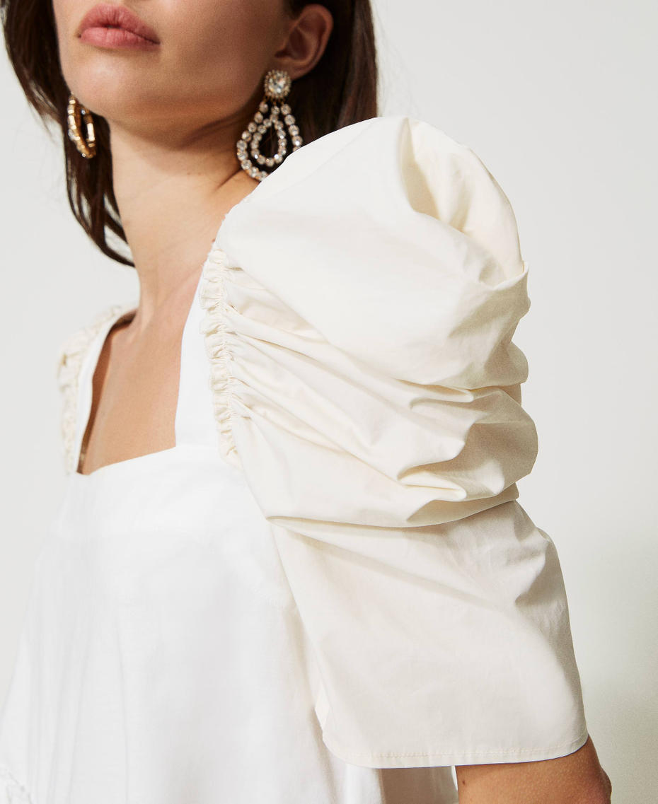 Organic poplin blouse Two-tone Bright White / Chantilly Woman 231AT2044-04