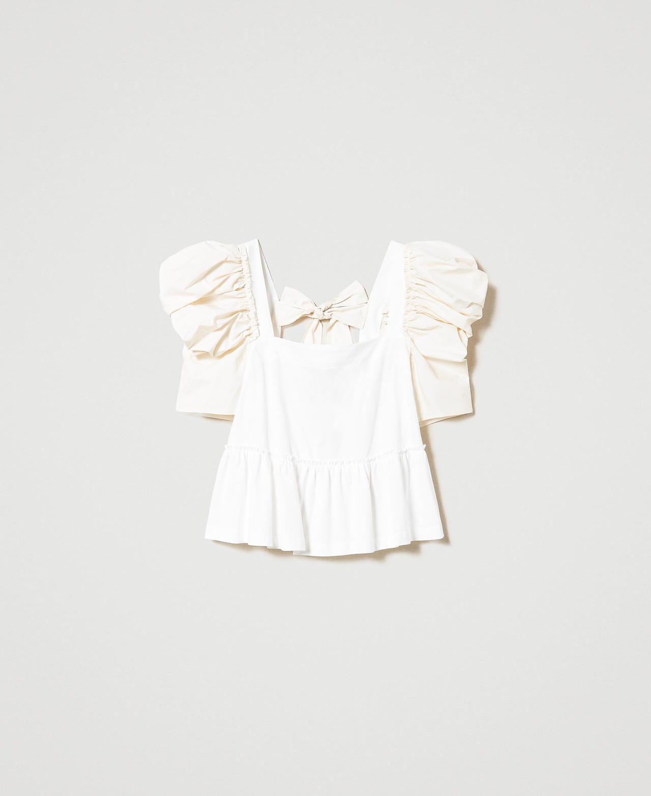 Bluse aus Bio-Popeline Zweifarbig Bright White / Chantilly Frau 231AT2044-0S