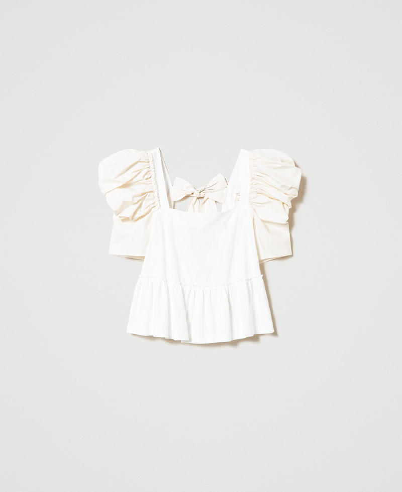 Bluse aus Bio-Popeline Zweifarbig Bright White / Chantilly Frau 231AT2044-0S