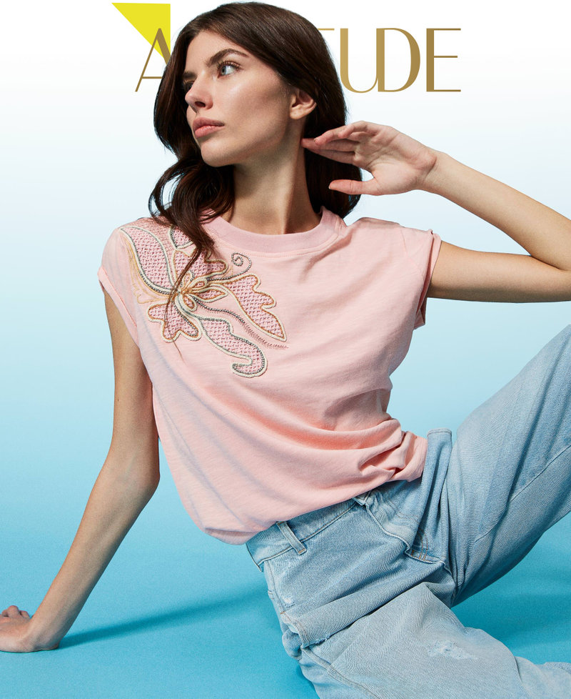 T-shirt with handmade embroidery Rose Cloud Woman 231AT2046-01