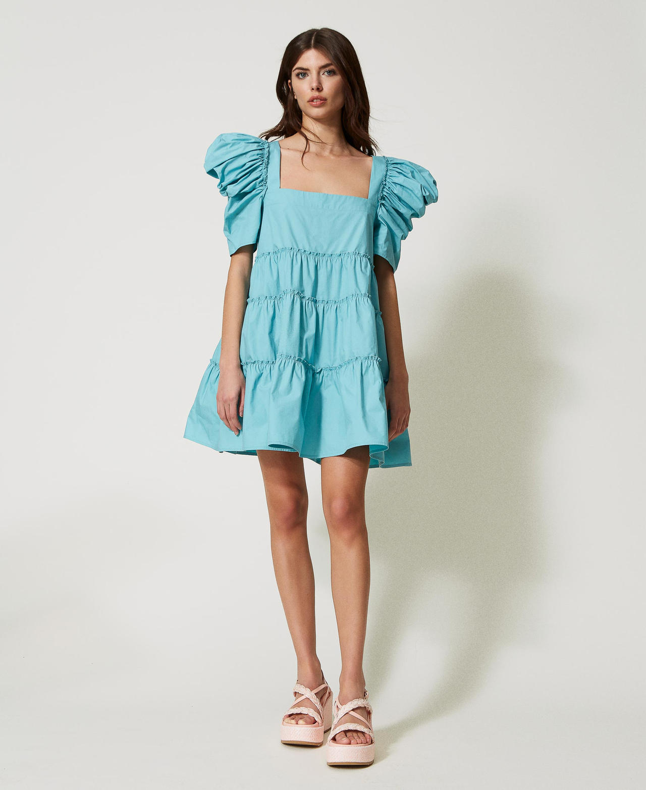 Short organic cotton dress "Pacific Opal” Light Blue Woman 231AT2082-02
