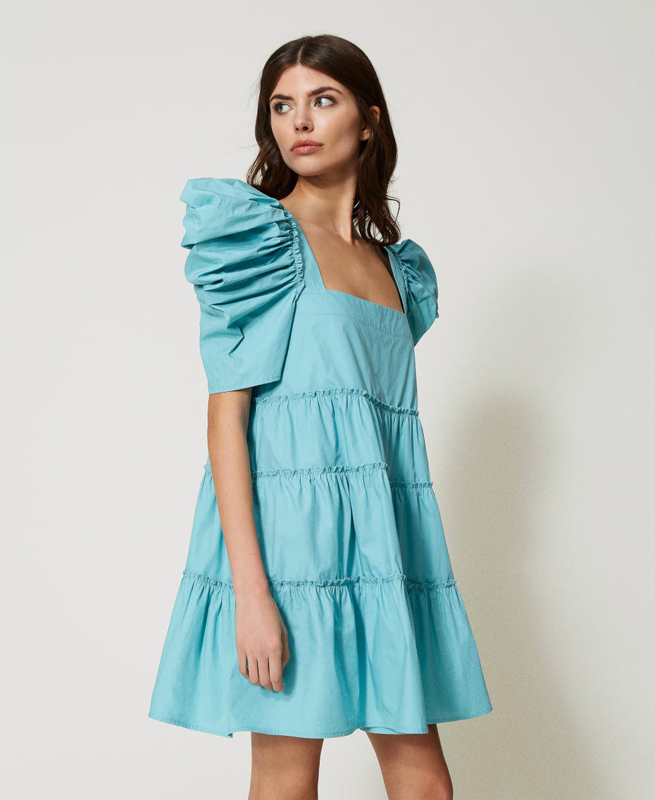 Short organic cotton dress "Pacific Opal” Light Blue Woman 231AT2082-03
