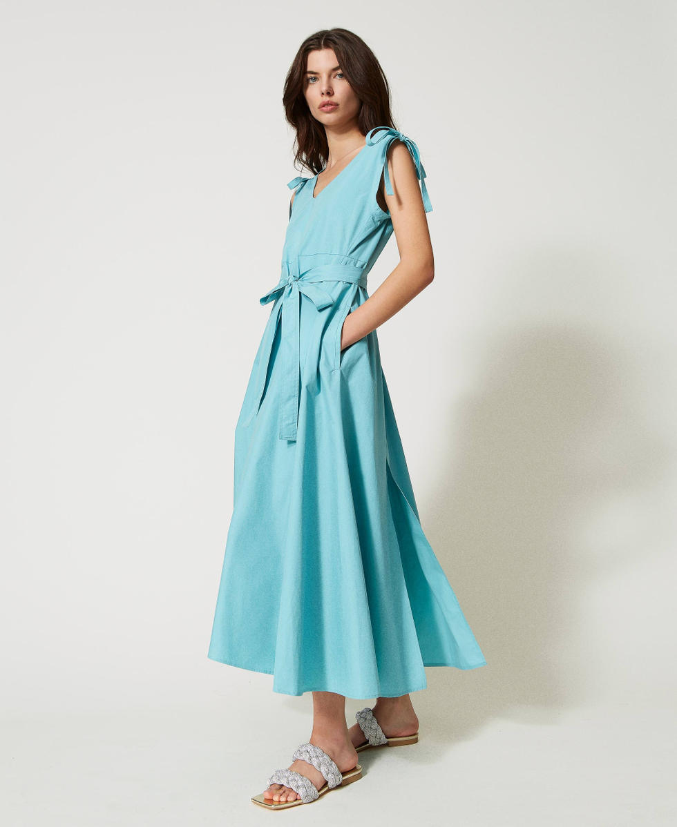 Robe longue en coton bio Femme Bleu TWINSET Milano