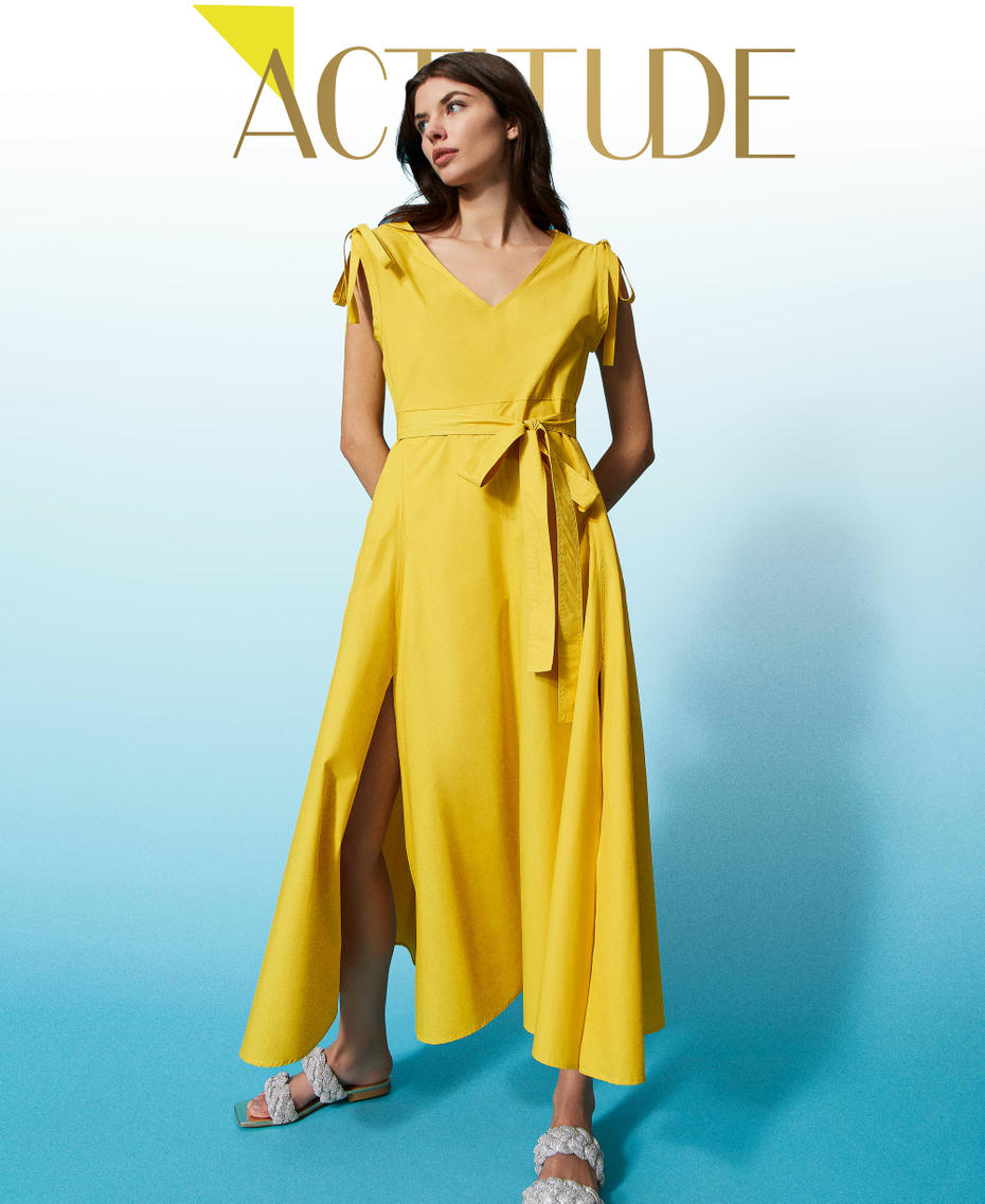 Robe longue en coton bio Jaune « Hot Yellow » Femme 231AT2084-01