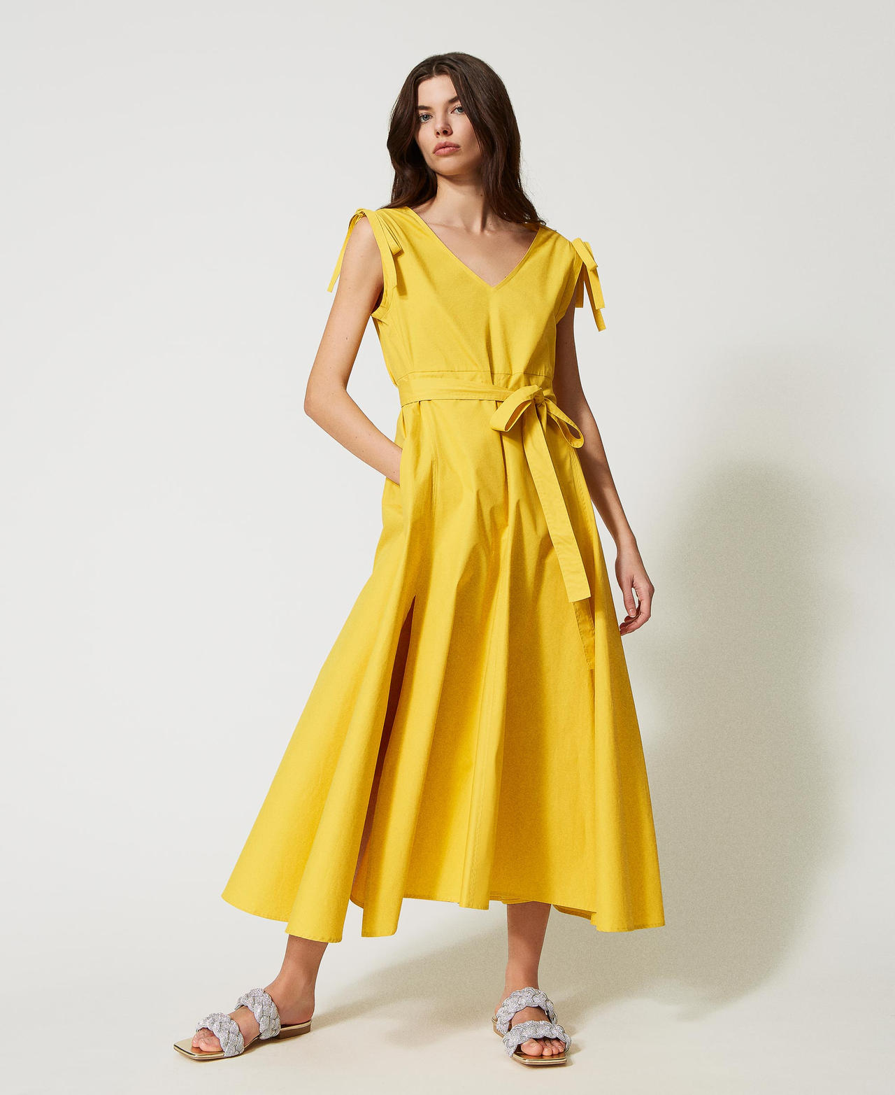 Длинное платье из органического хлопка Желтый "Ядовито-желтый" женщина 231AT2084-02