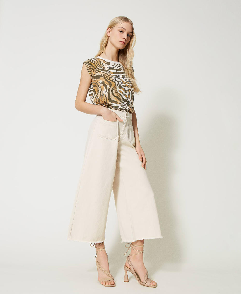 Wide leg trousers with organic cotton Pale Cream Woman 231AT2092-03