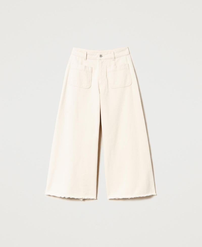 Pantalón de pernera ancha con algodón orgánico Blanco crema Mujer 231AT2092-0S