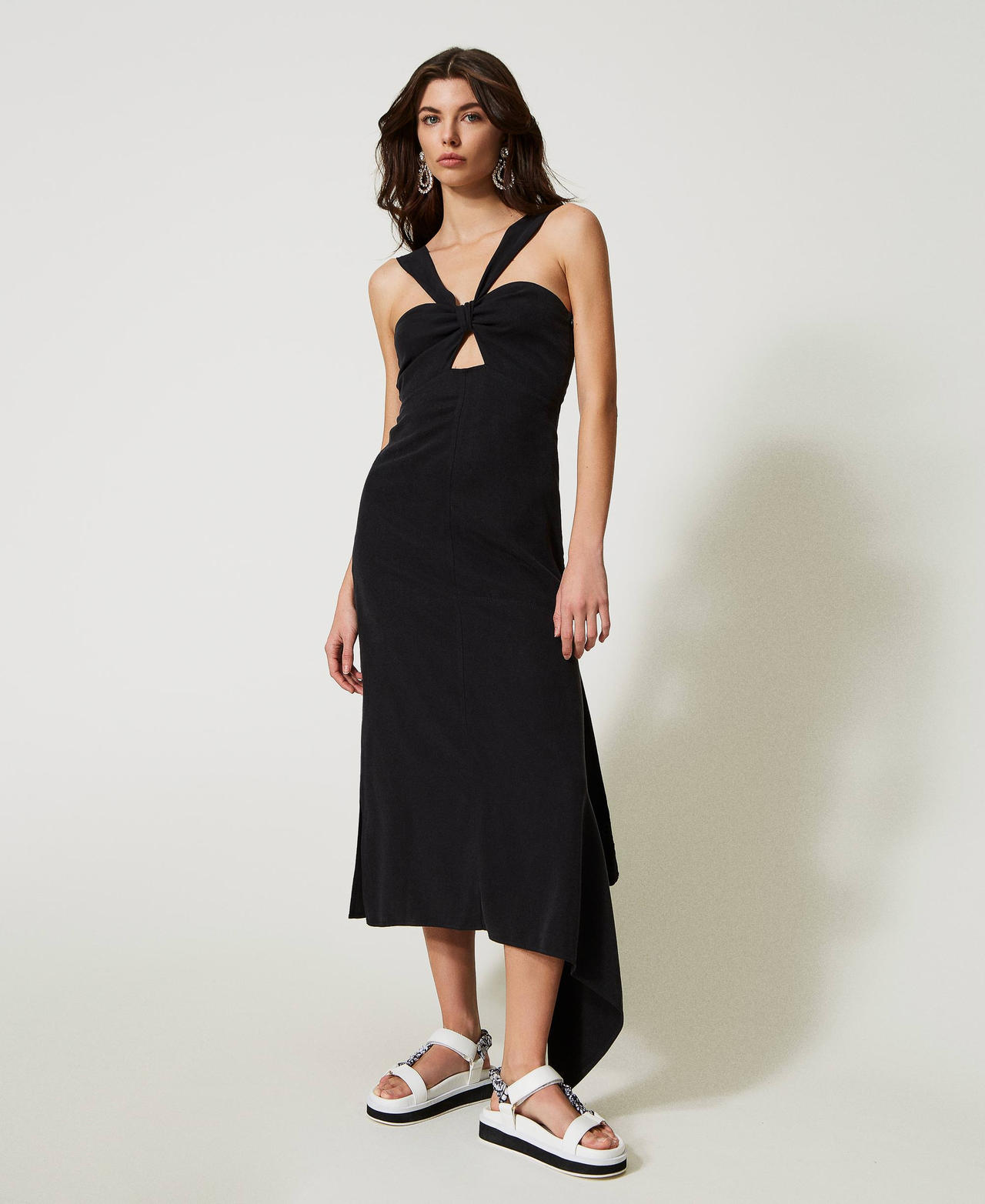 Abito longuette in jeans con plissé Donna, Blu | TWINSET Milano