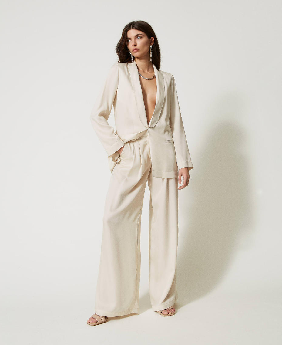 Palazzo trousers with pleats Pale Cream Woman 231AT2102-0T