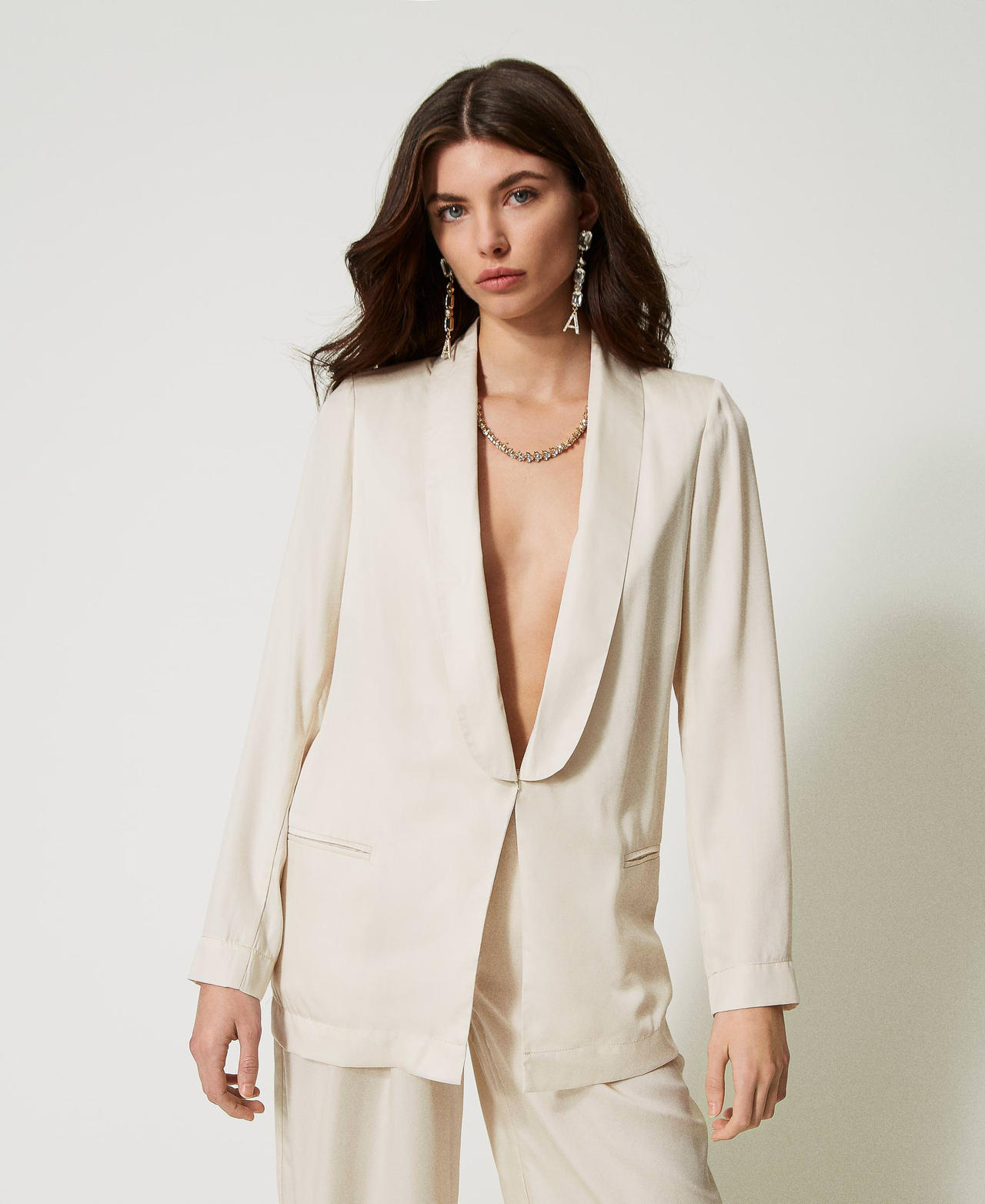 Blazer with shawl lapels Pale Cream Woman 231AT2106_00522_02