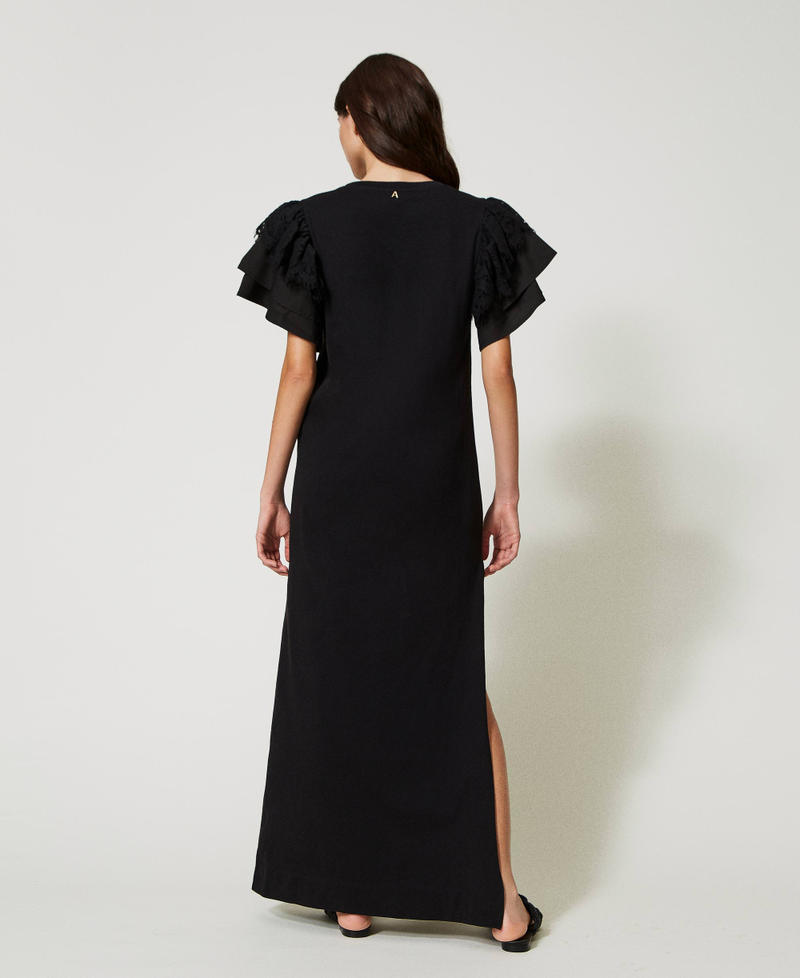 Длинное платье с рукавами из поплина и кружева Черный женщина 231AT2110-04