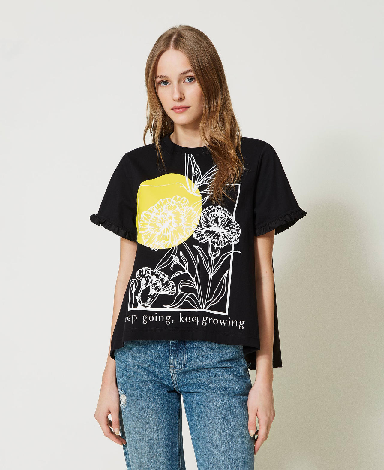 T-shirt with poplin inserts and print Black Woman 231AT2112_00006_02