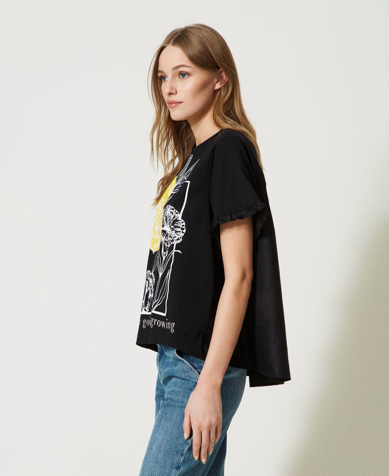 T-shirt with poplin inserts and print Black Woman 231AT2112_00006_03