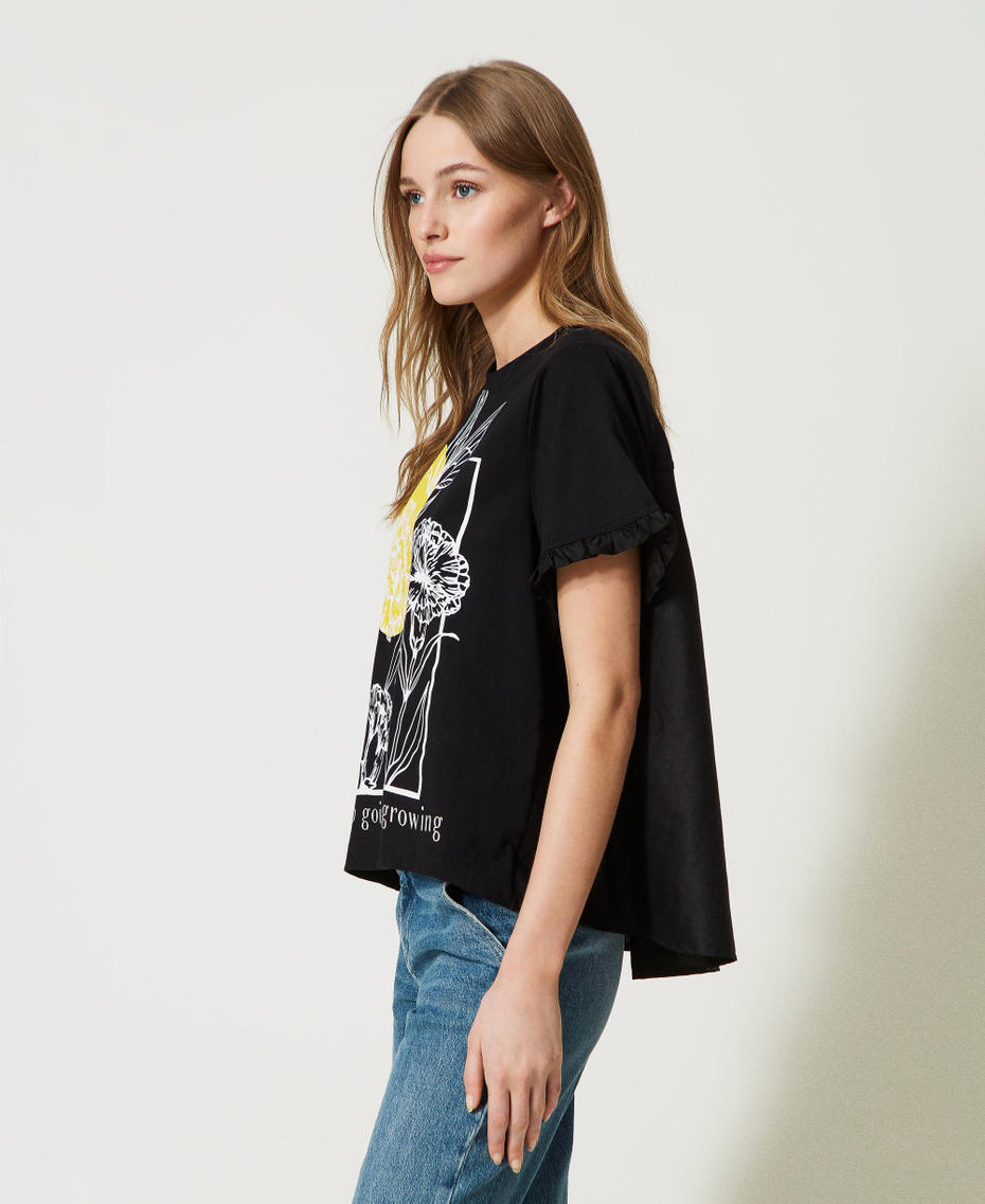 T-shirt with poplin inserts and print Black Woman 231AT2112_00006_03