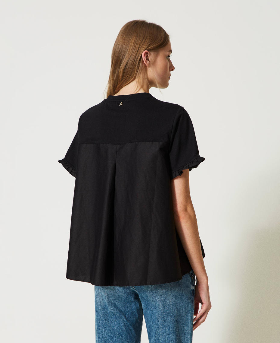 T-shirt with poplin inserts and print Black Woman 231AT2112_00006_04