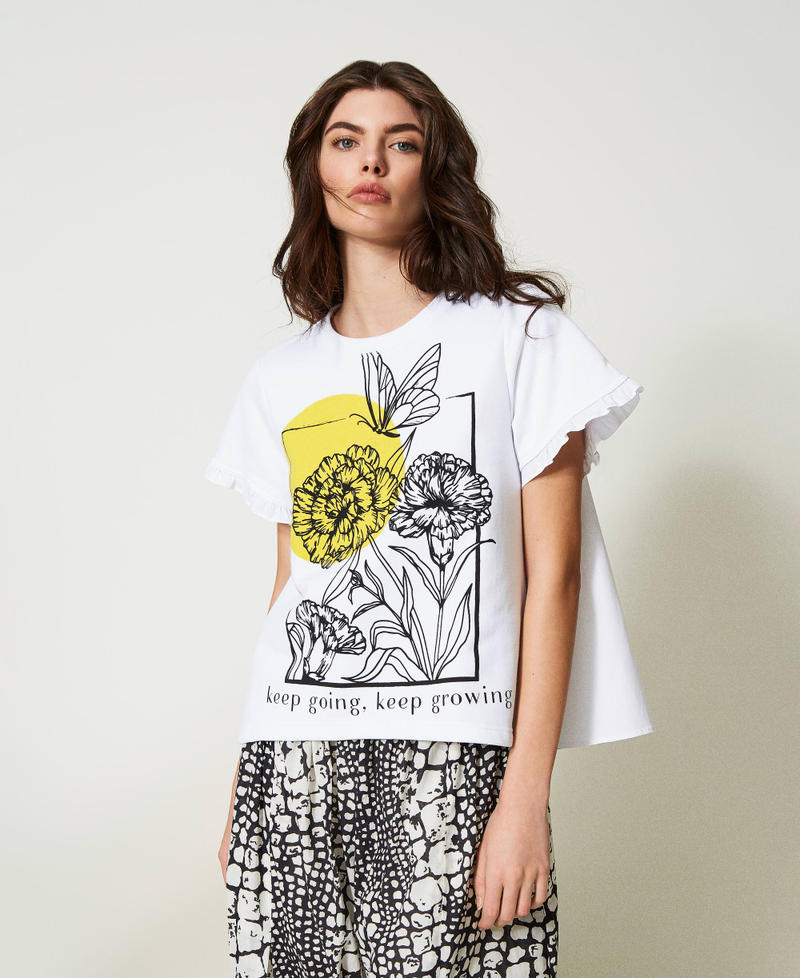 T-shirt with poplin inserts and print Bright White Woman 231AT2112_10574_02