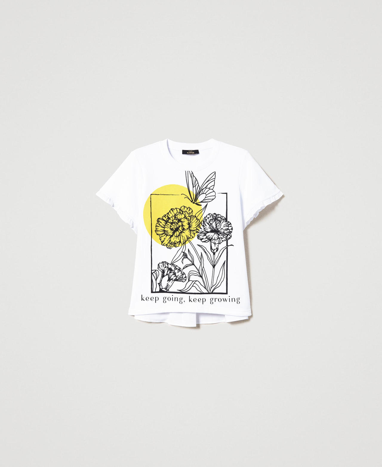 T-shirt with poplin inserts and print Bright White Woman 231AT2112_10574_0S