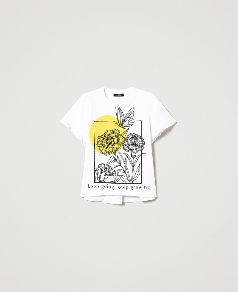 T-shirt with poplin inserts and print Bright White Woman 231AT2112_10574_0S