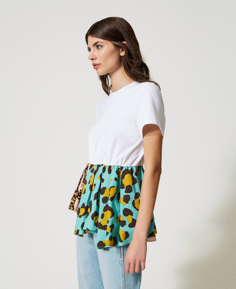 T-shirt avec volants en popeline imprimée