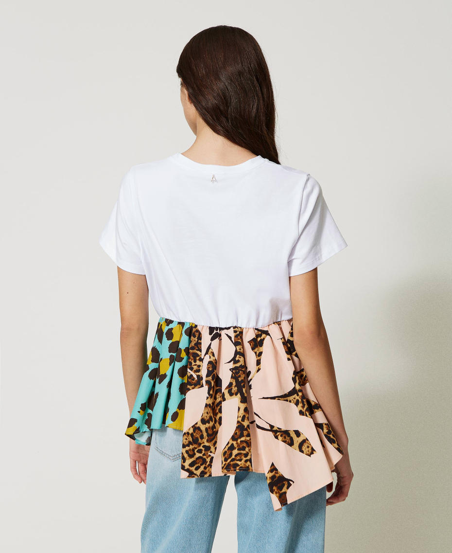 T-shirt con balze in popeline stampato Stampa Wild Print Mix Donna 231AT2130-03