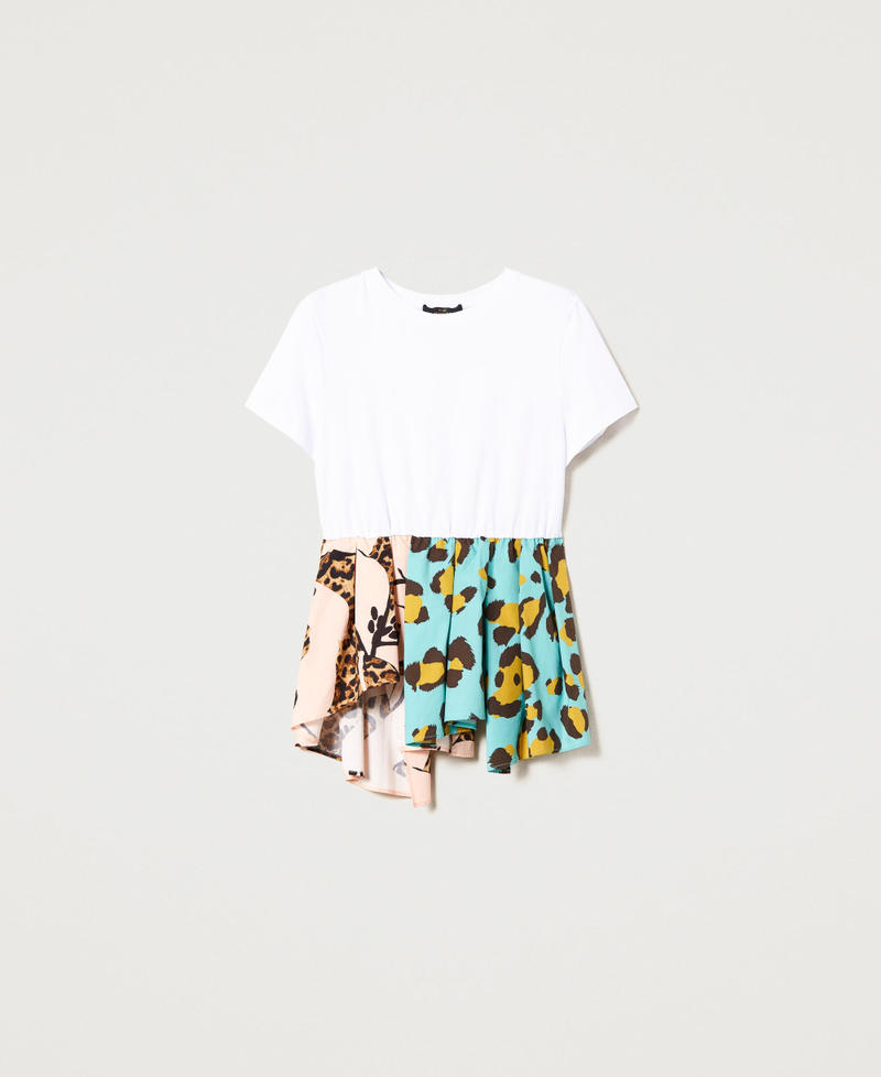 T-shirt avec volants en popeline imprimée
