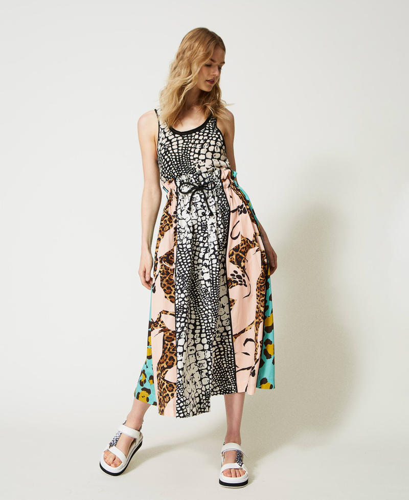 Long poplin skirt with prints Wild Print Mix Woman 231AT2132-02