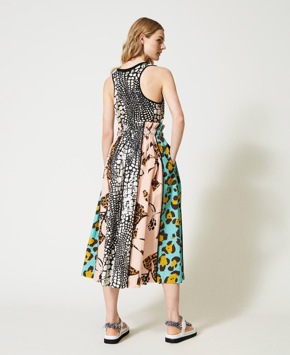Long poplin skirt with prints Wild Print Mix Woman 231AT2132-04