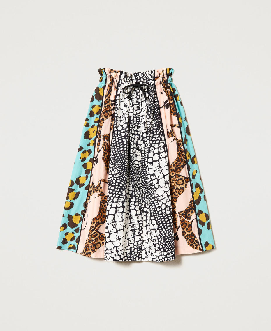 Long poplin skirt with prints