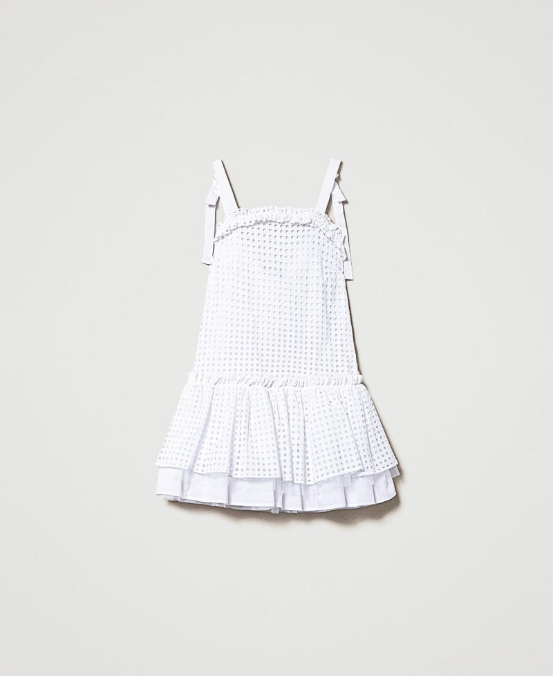 Kurzes Kleid mit Lochstickereien und Bandträgern Bright White Frau 231AT2150-0S