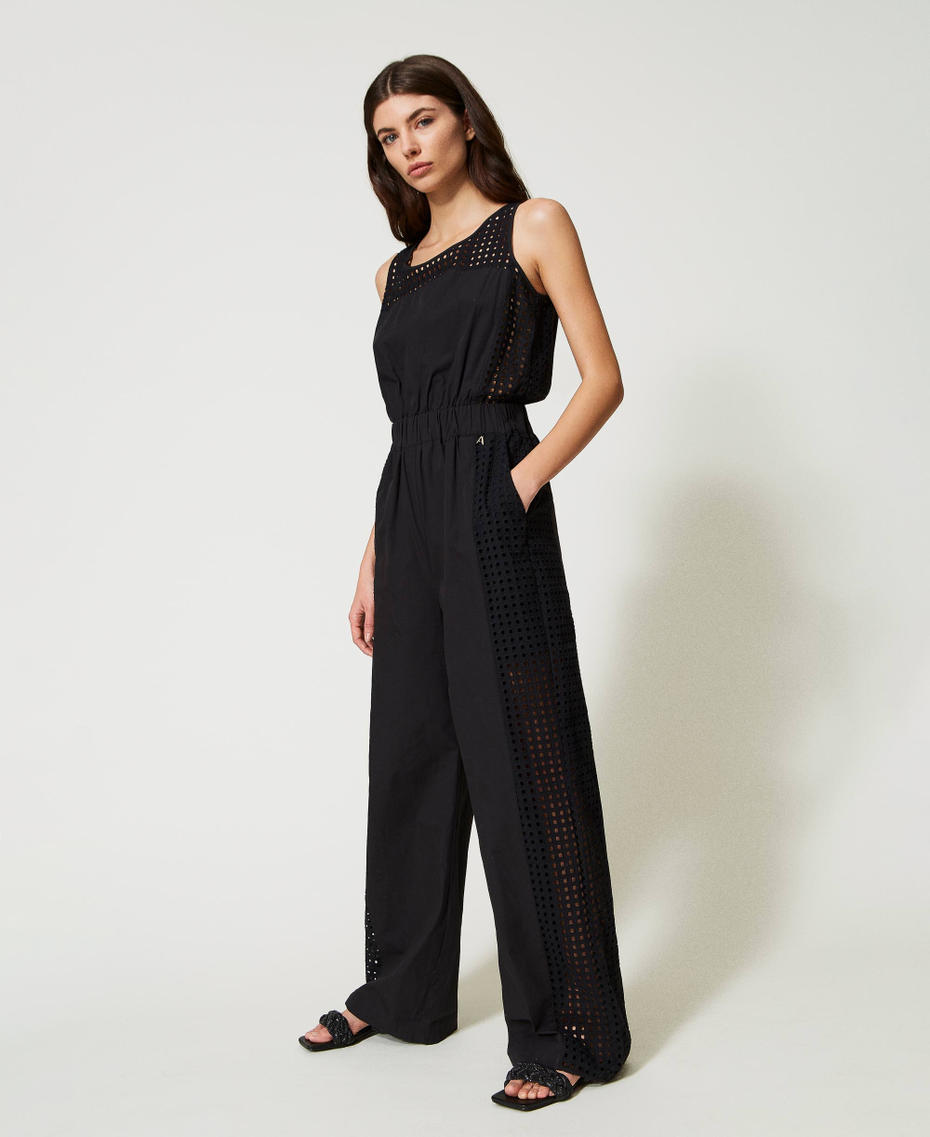 Poplin and broderie anglaise jumpsuit Black Woman 231AT2151-03