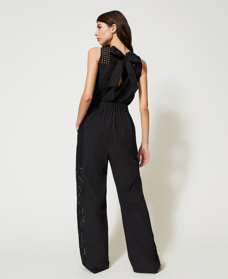 Poplin and broderie anglaise jumpsuit Black Woman 231AT2151-04