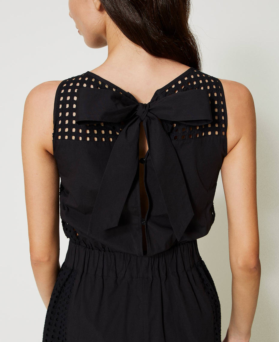 Poplin and broderie anglaise jumpsuit Black Woman 231AT2151-05