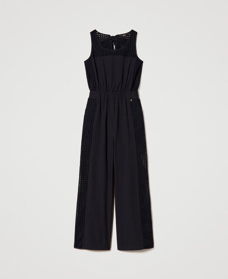 Poplin and broderie anglaise jumpsuit Black Woman 231AT2151-0S